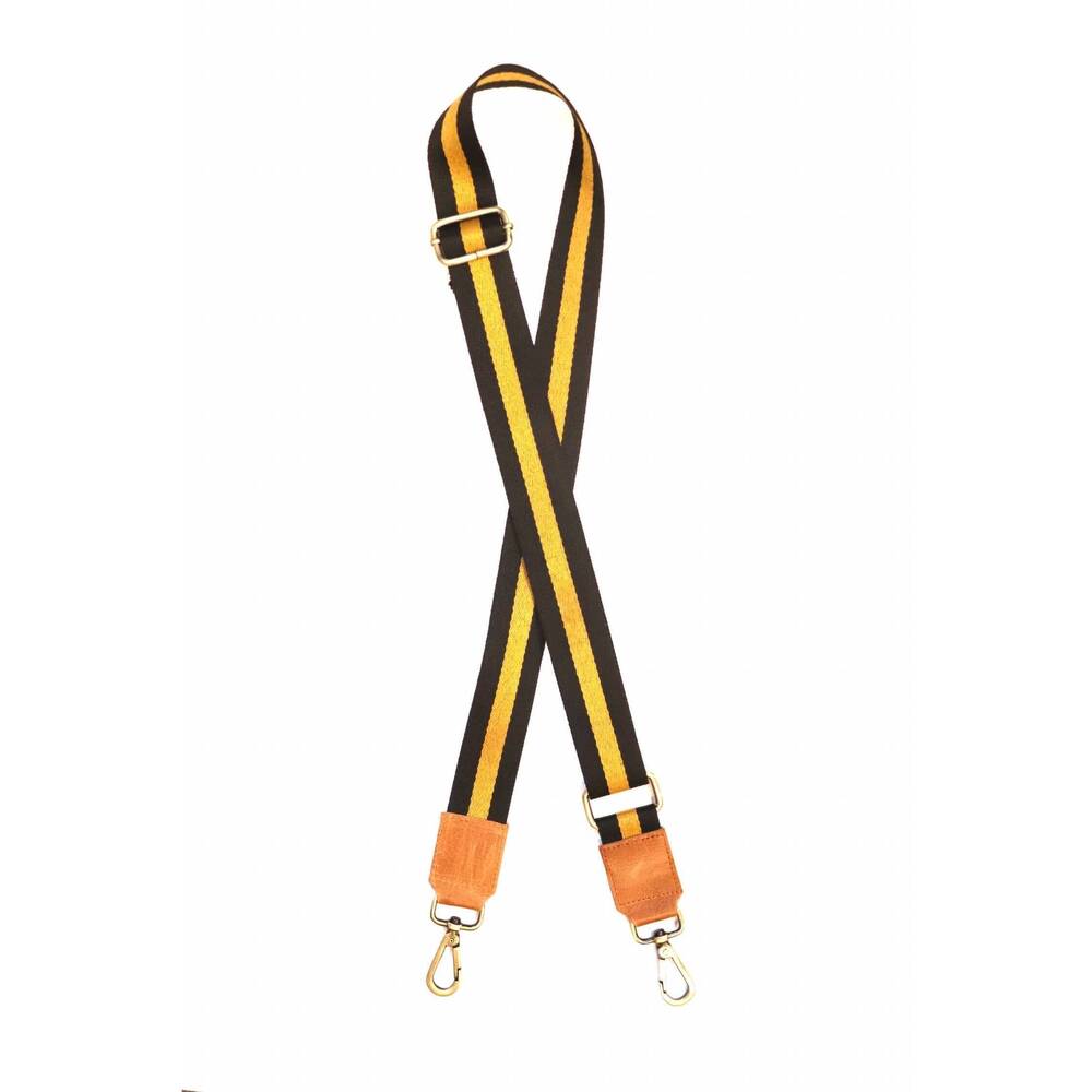 NEW PANACHE women's adjustable crossbody bag strap in black & gold stripe